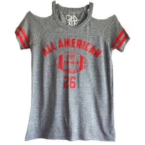 Women's T-shirt Short Sleeve Jersey Xsmall Chaser Cold Shoulder Red and Gray